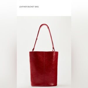 Zara Red Leather Bucket Shoulder Bag